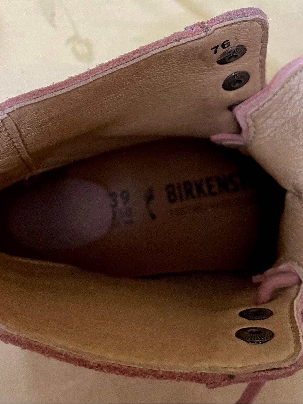 Rare Birkenstock Pink Suede Lace up Boots Size 39/ 8 Brown Rubber Footbed NWOT - Picture 14 of 15